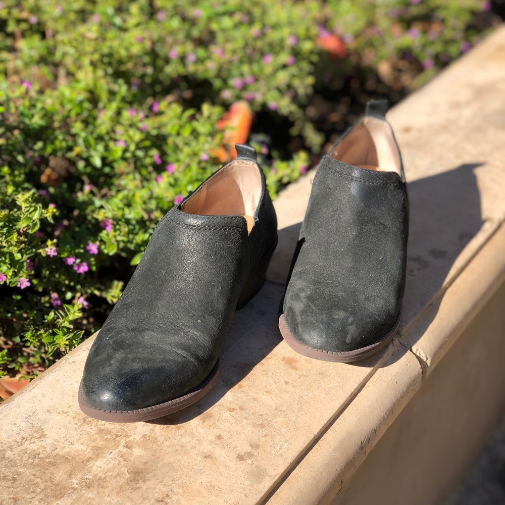 Franco Sarto Black Leather Low Ankle Boots/Booties